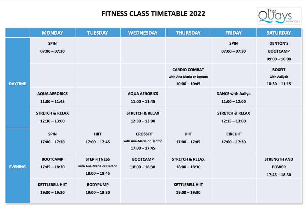 CLASS TIMETABLE – The Quays Leisure Club – Sheffield